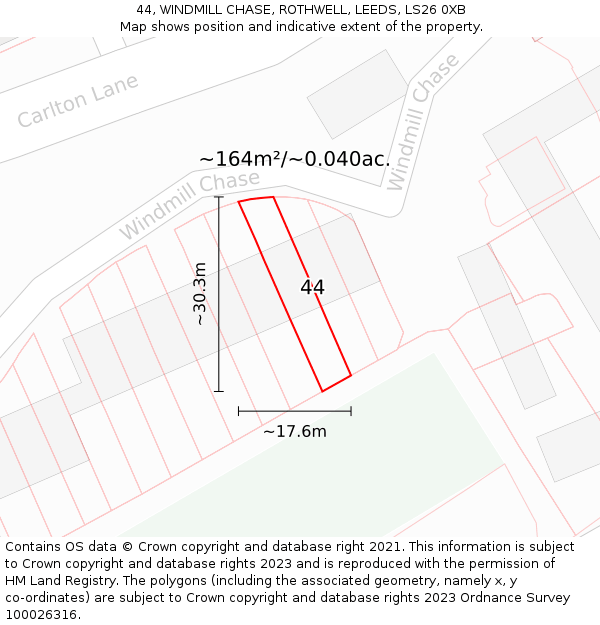 44, WINDMILL CHASE, ROTHWELL, LEEDS, LS26 0XB: Plot and title map