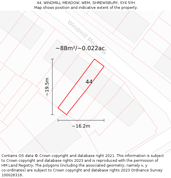 44, WINDMILL MEADOW, WEM, SHREWSBURY, SY4 5YH: Plot and title map