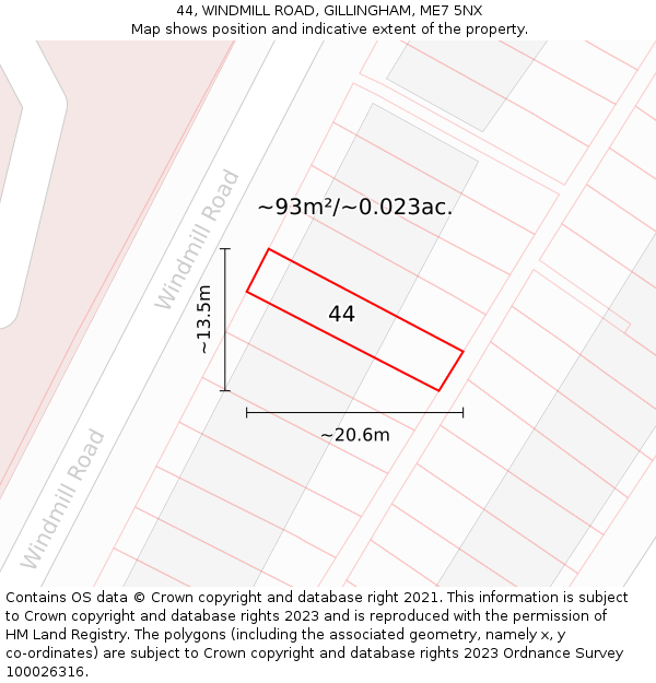 44, WINDMILL ROAD, GILLINGHAM, ME7 5NX: Plot and title map
