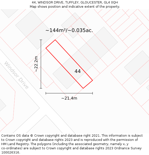 44, WINDSOR DRIVE, TUFFLEY, GLOUCESTER, GL4 0QH: Plot and title map