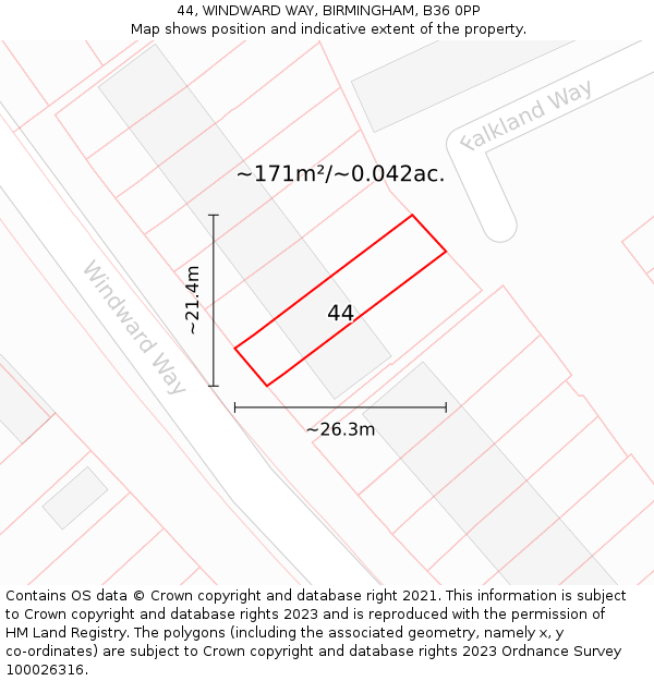 44, WINDWARD WAY, BIRMINGHAM, B36 0PP: Plot and title map