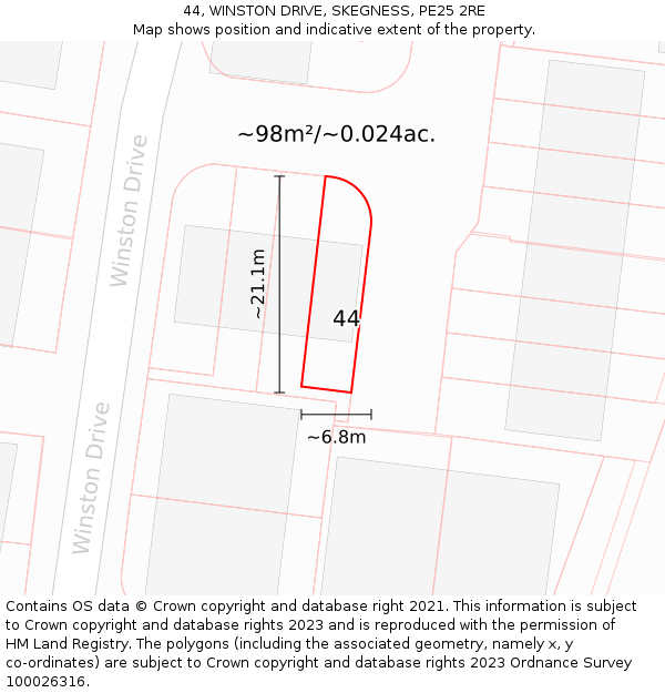 44, WINSTON DRIVE, SKEGNESS, PE25 2RE: Plot and title map