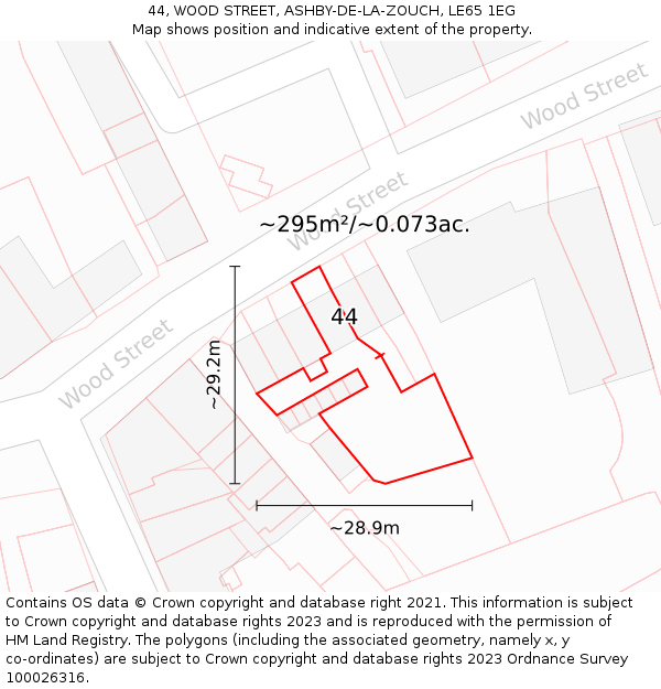 44, WOOD STREET, ASHBY-DE-LA-ZOUCH, LE65 1EG: Plot and title map