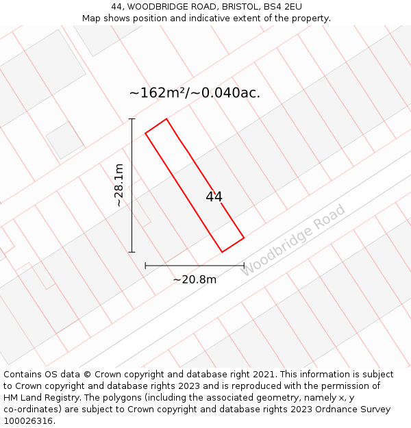 44, WOODBRIDGE ROAD, BRISTOL, BS4 2EU: Plot and title map
