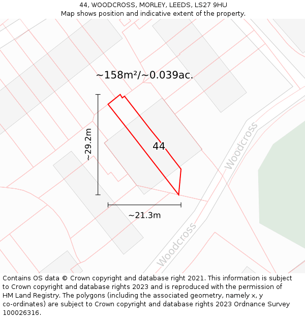 44, WOODCROSS, MORLEY, LEEDS, LS27 9HU: Plot and title map