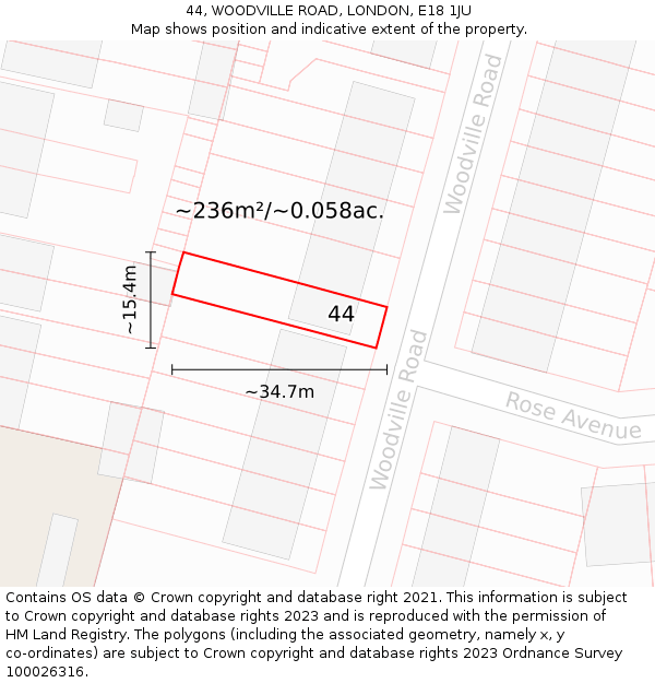 44, WOODVILLE ROAD, LONDON, E18 1JU: Plot and title map