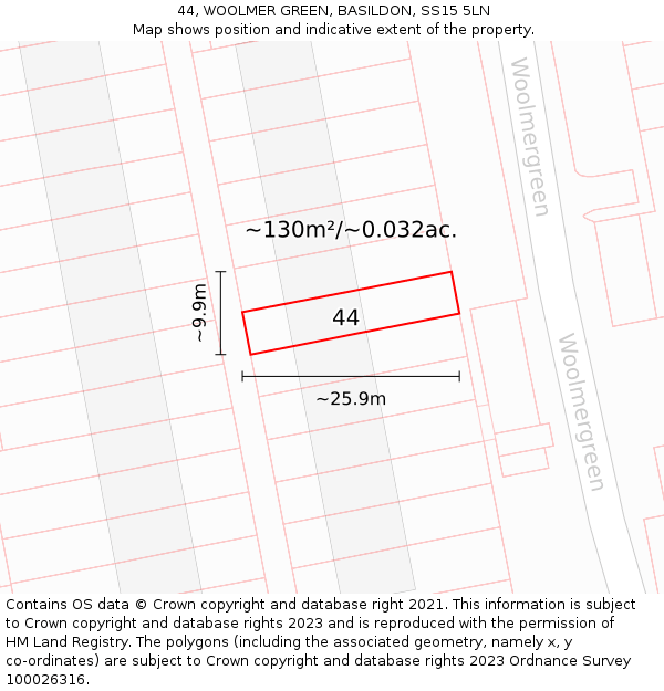 44, WOOLMER GREEN, BASILDON, SS15 5LN: Plot and title map