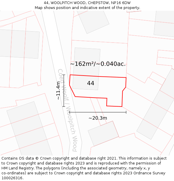 44, WOOLPITCH WOOD, CHEPSTOW, NP16 6DW: Plot and title map