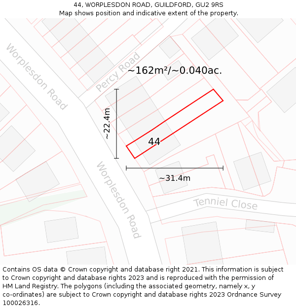 44, WORPLESDON ROAD, GUILDFORD, GU2 9RS: Plot and title map