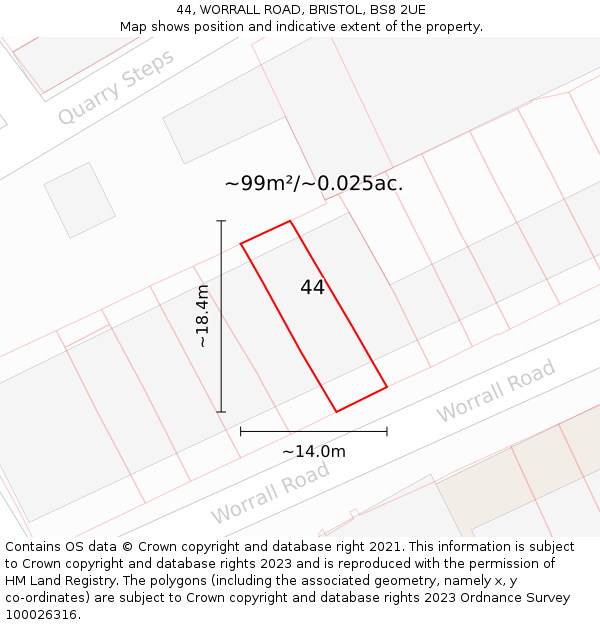 44, WORRALL ROAD, BRISTOL, BS8 2UE: Plot and title map