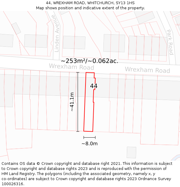 44, WREXHAM ROAD, WHITCHURCH, SY13 1HS: Plot and title map