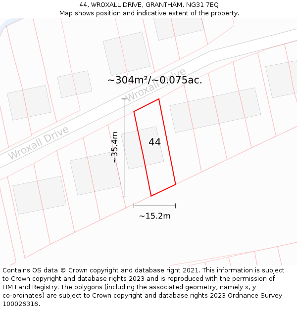 44, WROXALL DRIVE, GRANTHAM, NG31 7EQ: Plot and title map
