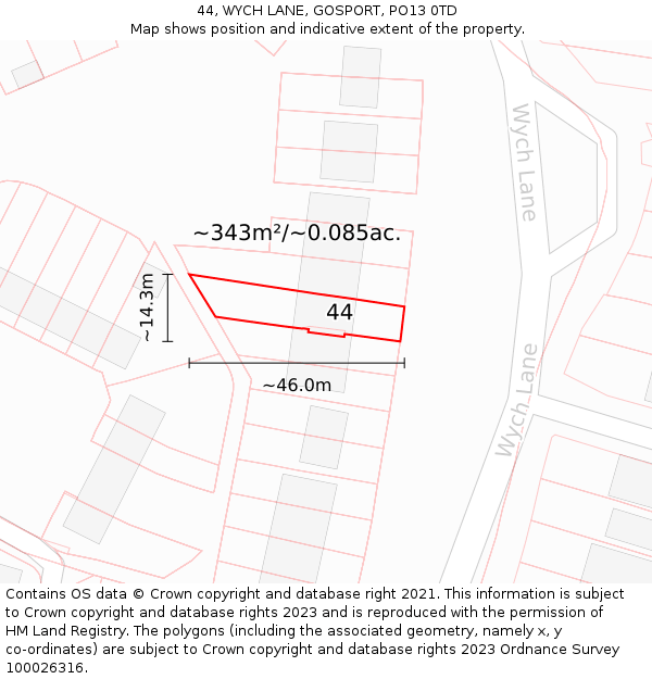 44, WYCH LANE, GOSPORT, PO13 0TD: Plot and title map