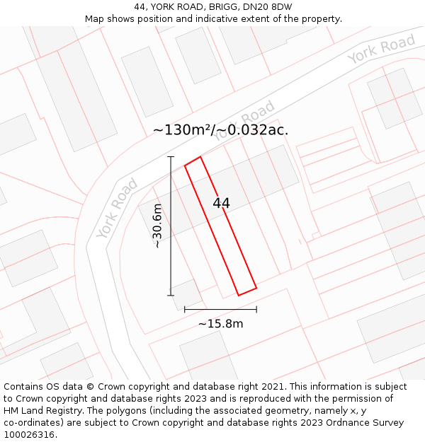44, YORK ROAD, BRIGG, DN20 8DW: Plot and title map