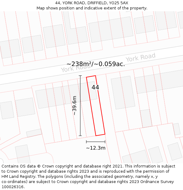 44, YORK ROAD, DRIFFIELD, YO25 5AX: Plot and title map