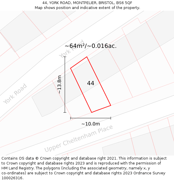 44, YORK ROAD, MONTPELIER, BRISTOL, BS6 5QF: Plot and title map