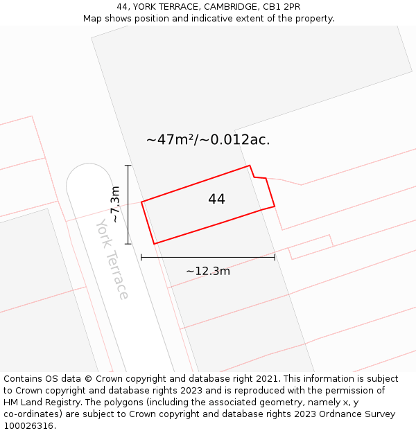 44, YORK TERRACE, CAMBRIDGE, CB1 2PR: Plot and title map