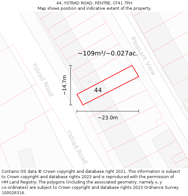 44, YSTRAD ROAD, PENTRE, CF41 7PH: Plot and title map