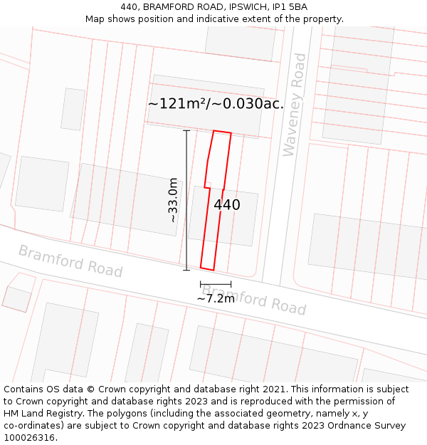 440, BRAMFORD ROAD, IPSWICH, IP1 5BA: Plot and title map