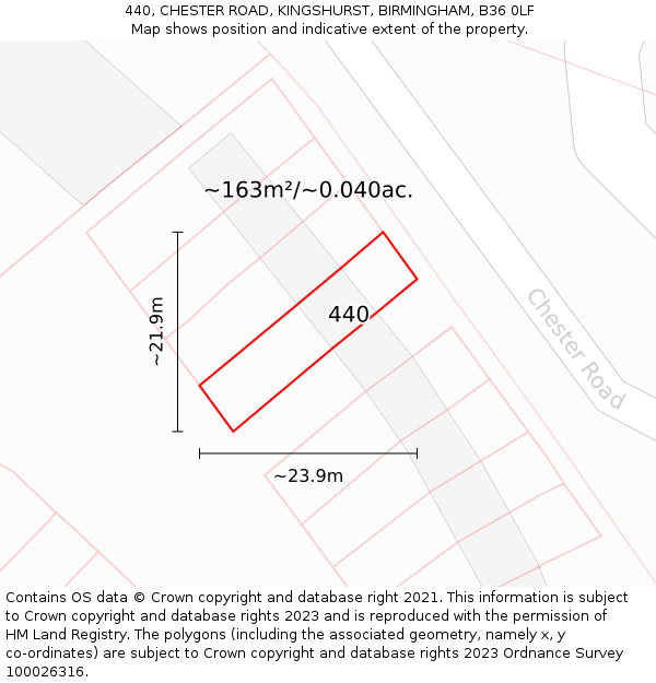 440, CHESTER ROAD, KINGSHURST, BIRMINGHAM, B36 0LF: Plot and title map