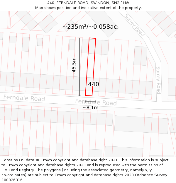 440, FERNDALE ROAD, SWINDON, SN2 1HW: Plot and title map