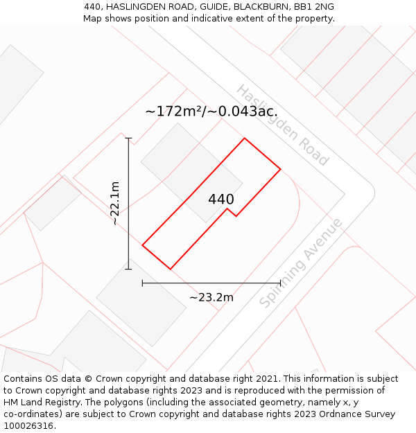 440, HASLINGDEN ROAD, GUIDE, BLACKBURN, BB1 2NG: Plot and title map