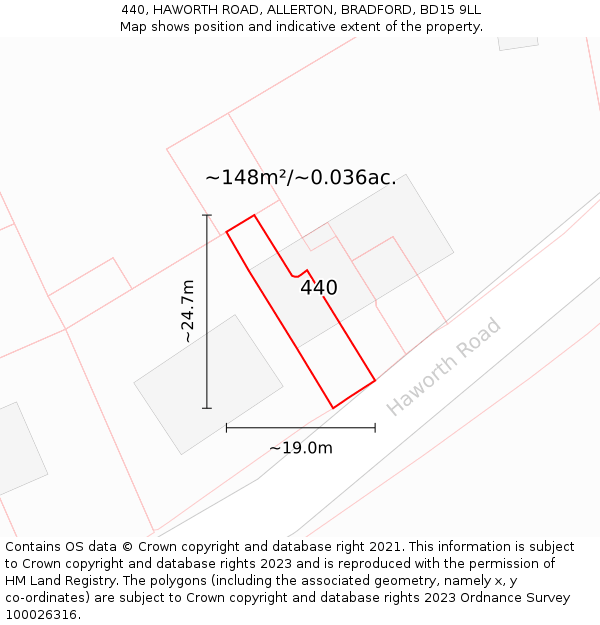 440, HAWORTH ROAD, ALLERTON, BRADFORD, BD15 9LL: Plot and title map