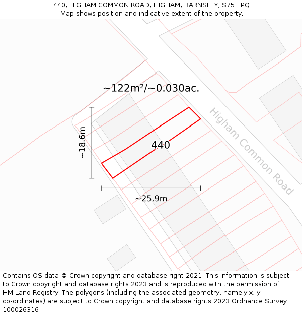 440, HIGHAM COMMON ROAD, HIGHAM, BARNSLEY, S75 1PQ: Plot and title map