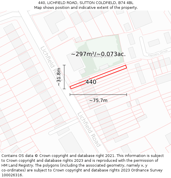 440, LICHFIELD ROAD, SUTTON COLDFIELD, B74 4BL: Plot and title map