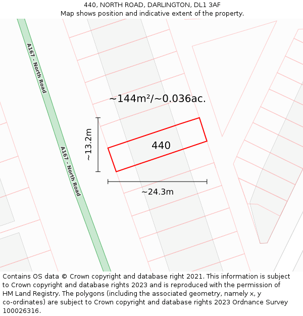 440, NORTH ROAD, DARLINGTON, DL1 3AF: Plot and title map