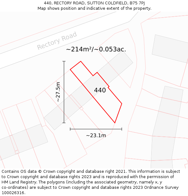 440, RECTORY ROAD, SUTTON COLDFIELD, B75 7PJ: Plot and title map