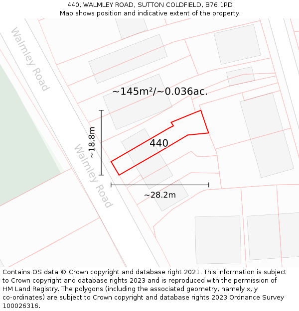 440, WALMLEY ROAD, SUTTON COLDFIELD, B76 1PD: Plot and title map