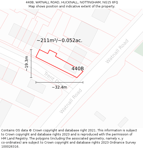 440B, WATNALL ROAD, HUCKNALL, NOTTINGHAM, NG15 6FQ: Plot and title map