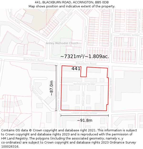 441, BLACKBURN ROAD, ACCRINGTON, BB5 0DB: Plot and title map