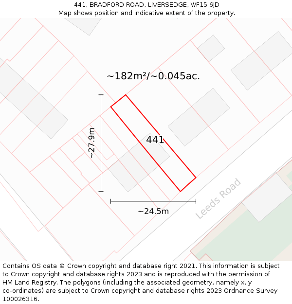 441, BRADFORD ROAD, LIVERSEDGE, WF15 6JD: Plot and title map