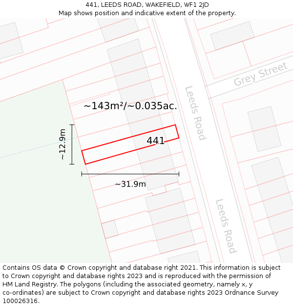 441, LEEDS ROAD, WAKEFIELD, WF1 2JD: Plot and title map