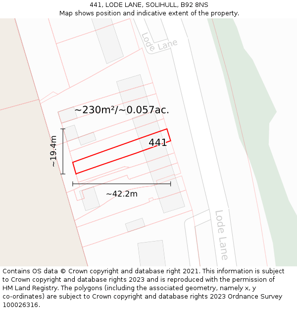 441, LODE LANE, SOLIHULL, B92 8NS: Plot and title map
