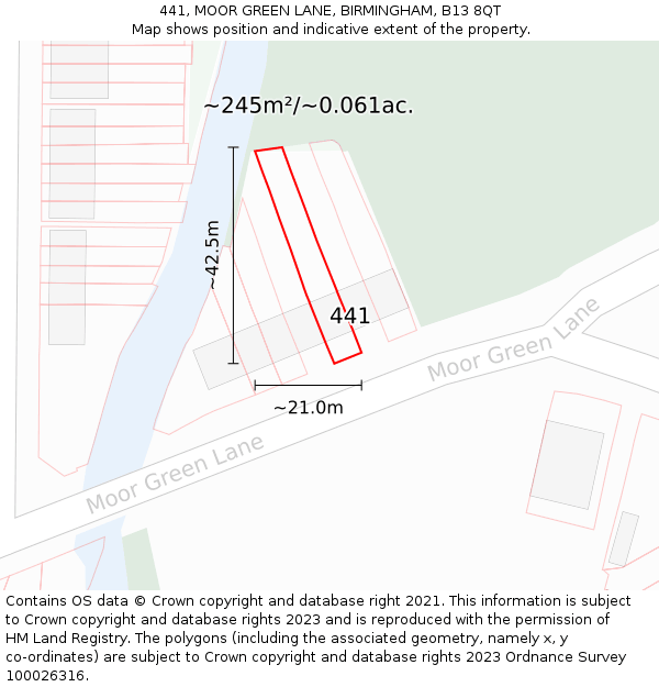 441, MOOR GREEN LANE, BIRMINGHAM, B13 8QT: Plot and title map