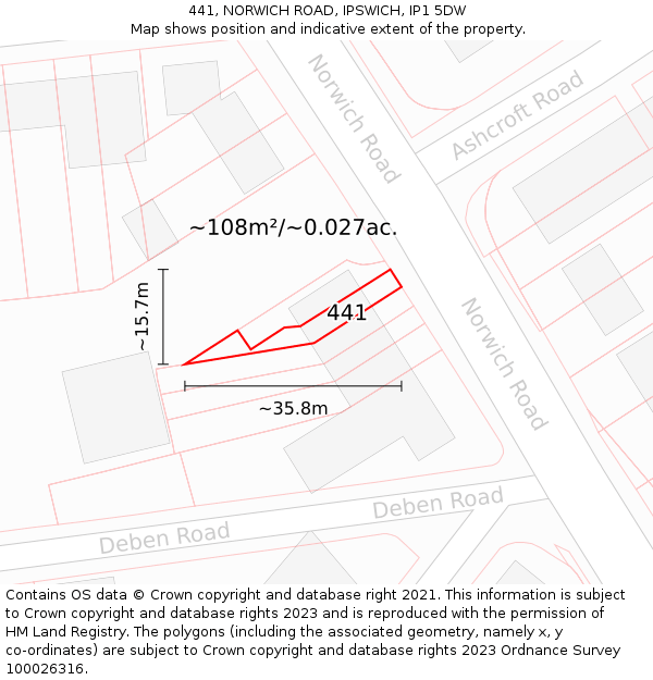 441, NORWICH ROAD, IPSWICH, IP1 5DW: Plot and title map