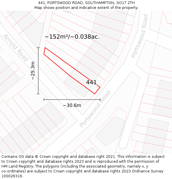 441, PORTSWOOD ROAD, SOUTHAMPTON, SO17 2TH: Plot and title map