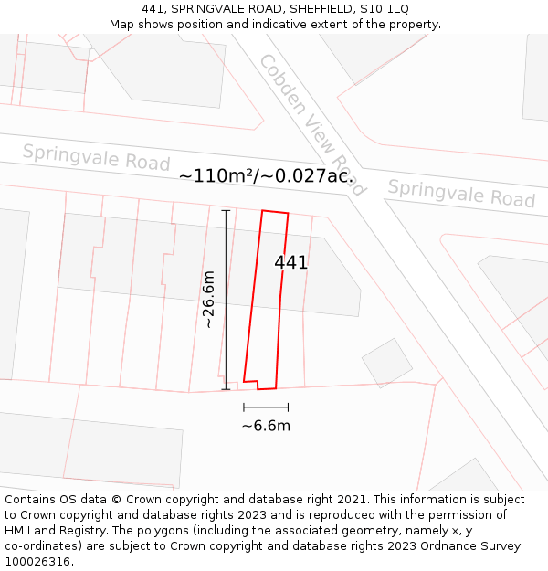 441, SPRINGVALE ROAD, SHEFFIELD, S10 1LQ: Plot and title map