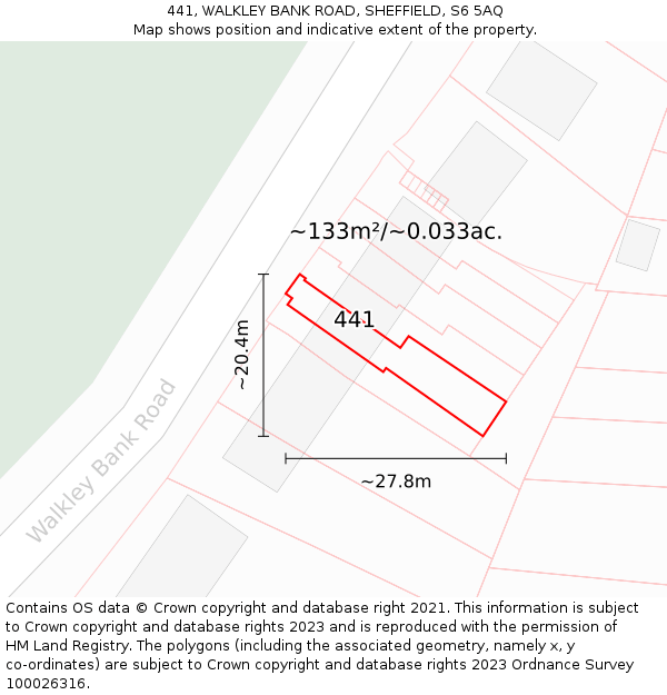441, WALKLEY BANK ROAD, SHEFFIELD, S6 5AQ: Plot and title map
