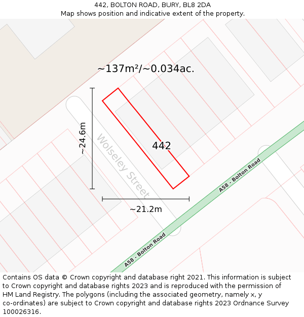 442, BOLTON ROAD, BURY, BL8 2DA: Plot and title map