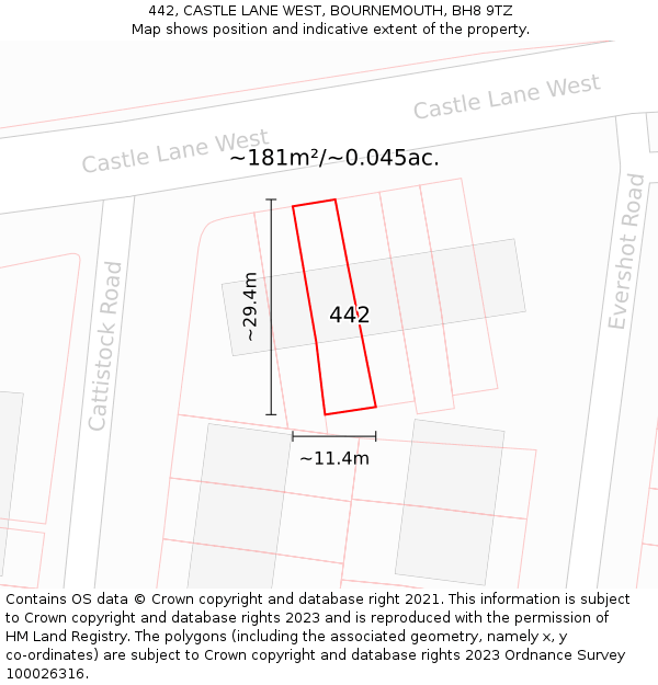 442, CASTLE LANE WEST, BOURNEMOUTH, BH8 9TZ: Plot and title map