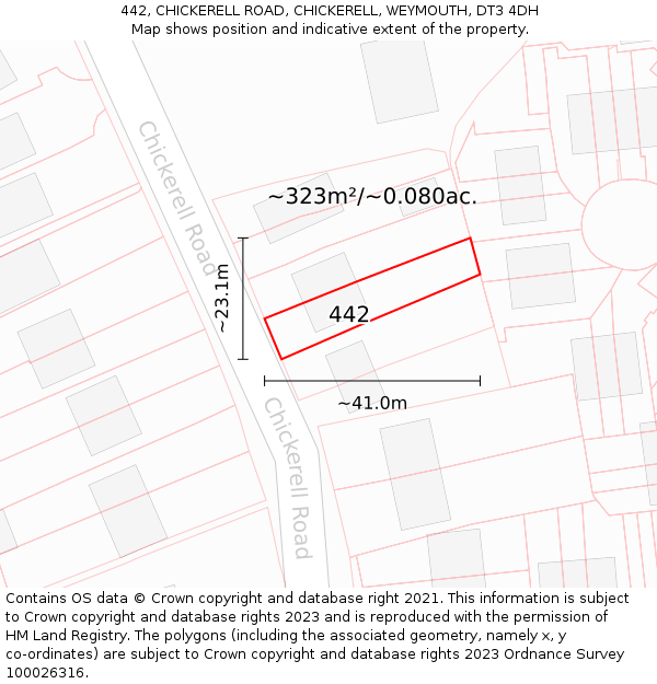 442, CHICKERELL ROAD, CHICKERELL, WEYMOUTH, DT3 4DH: Plot and title map