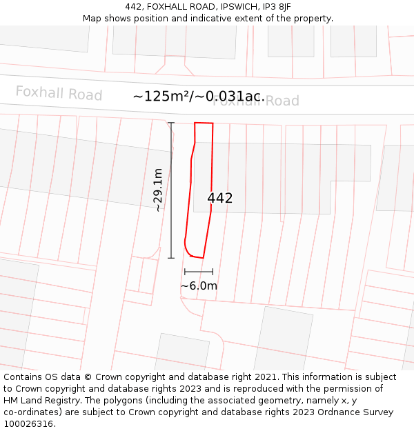 442, FOXHALL ROAD, IPSWICH, IP3 8JF: Plot and title map