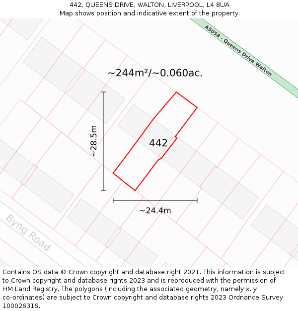 442, QUEENS DRIVE, WALTON, LIVERPOOL, L4 8UA: Plot and title map