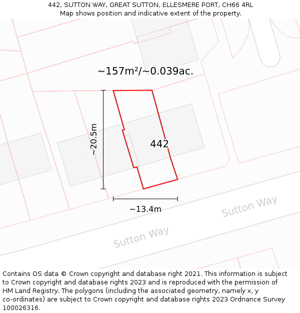 442, SUTTON WAY, GREAT SUTTON, ELLESMERE PORT, CH66 4RL: Plot and title map