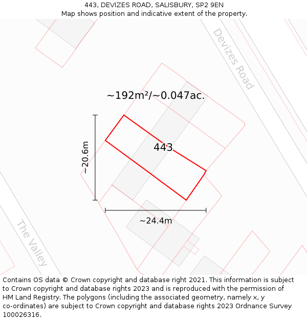 443, DEVIZES ROAD, SALISBURY, SP2 9EN: Plot and title map