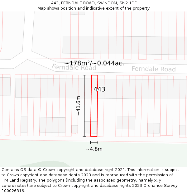 443, FERNDALE ROAD, SWINDON, SN2 1DF: Plot and title map